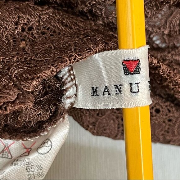 Manuela Semi Sheer Brown Lace/ Crochet Mock Neck Long Sleeve Top S - Picture 8 of 10